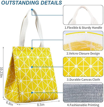 iknoe Insulated Lunch Bag for Women, 9L Sturdy Wide-Open Foldable & Portable Lunch Tote with Interior Pockets, Water-resistant Thermal Lunch Cooler for Adults Picnic Beach (Yellow)