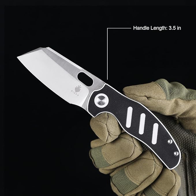 Kizer C01c(Mini) EDC Sheepdog Pocket Knife, Black White G10 Handle 154CM Steel Folding Knife for Men, Survival Knives with Thumb Hole Opener, EDC Hunting Knives for Outdoor, Camping, V3488C7