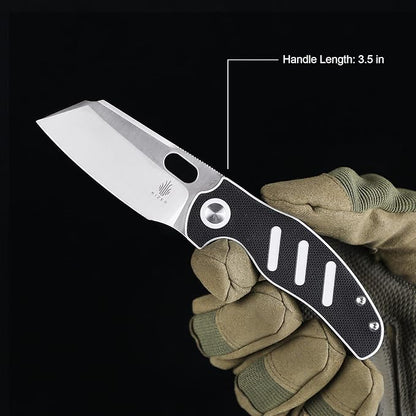 Kizer C01c(Mini) EDC Sheepdog Pocket Knife, Black White G10 Handle 154CM Steel Folding Knife for Men, Survival Knives with Thumb Hole Opener, EDC Hunting Knives for Outdoor, Camping, V3488C7