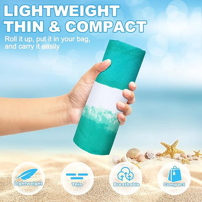 2 Pack Microfiber Oversized Beach Towel Lightweight Thin Sandproof Compact Quick Dry Clearance Towels Extra Large Sand Free Pool Travel Beach Essentials Accessories Women Men Adult Gift Green Stripe