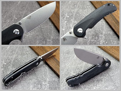Sitivien ST106 Folding Knife, D2 Blade and Micarta Handle Flipper Pocket Knife, EDC Tool Knife for Outdoor Camping Hiking Survival(Black)