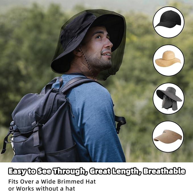 6 Packk Mosquito Covers Wearable Head Net Face Mesh Protecting Net Mosquito Fly Insects Bugs Preventing for Outdoor