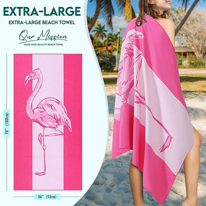 2 Packs Microfiber Oversized Lightweight Thin Beach Towel Compact Sandproof Quick Dry Clearance Towels Extra Large Sand Free Pool Travel Essentials Accessories Women Men Adults Gifts Elephant Flamingo