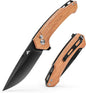 FLISSA Pocket Folding Knife, 3.2” D2 Blade Wood Handle EDC Knife with Button Lock and Pocket Clip for Hunting, Camping, Survival, Outdoor Activities