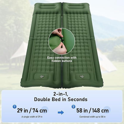 Camping Mattress Extra Thick 5in, Sleeping Pad for Camping with Pillow, Single Backpacking Mat Built-in Pump, Self Inflating Sleeping Pad, Sleep Mat Holds 440 lbs, 40D Nylon, Repair Kit
