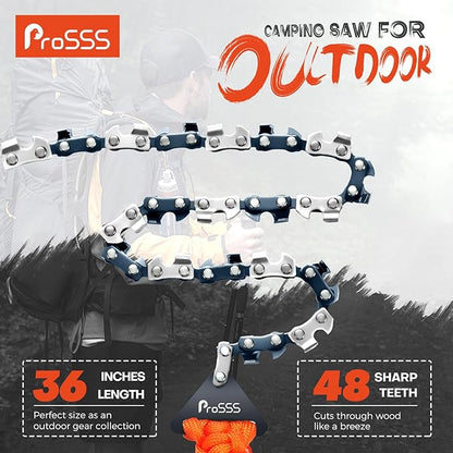 36 Inch Pocket Chainsaw, 48 Teeth Camping Chain Saws, 65Mn Steel, Prepper Backpacking For Outdoor