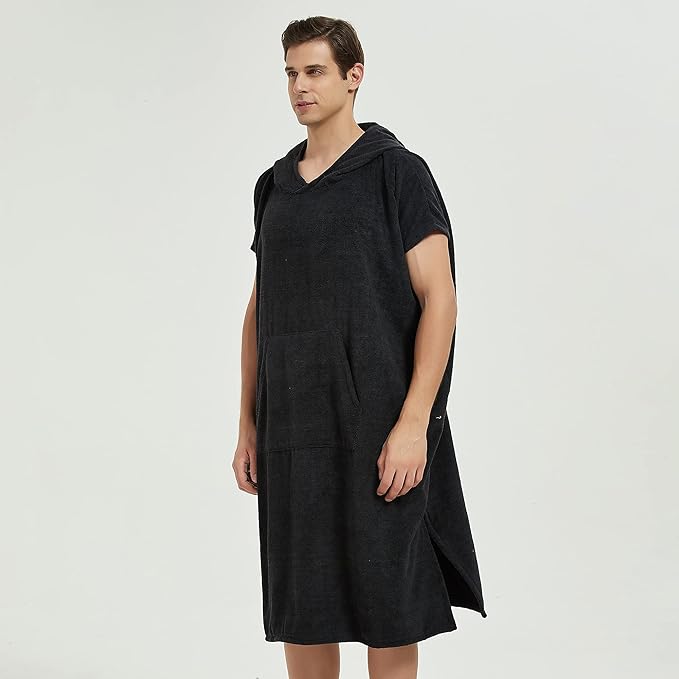 III HHONS Towel Hoodie Poncho Adult Outdoor Beach Towel Hoodie Black Coverup Robe Large Hooded Towels for Adult