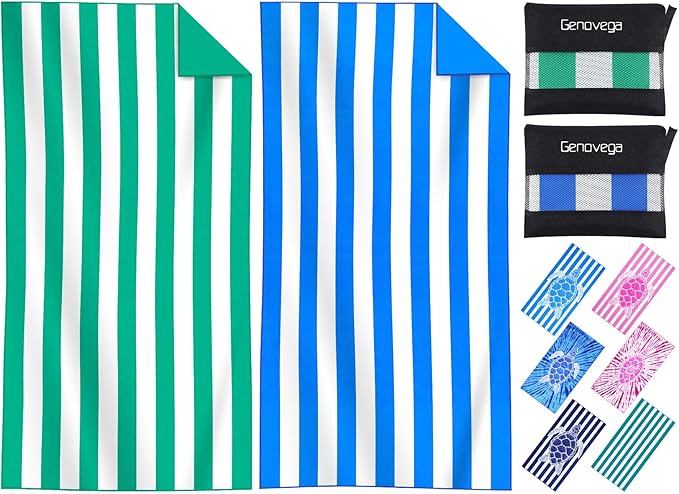 2 Packs Microfiber Oversized Lightweight Thin Beach Towel Sandproof Compact Quick Dry Clearance Towels Extra Large Sand Free Pool Travel Beach Essentials Accessories Women Adult Gift Blue Green
