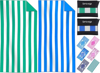 2 Packs Microfiber Oversized Lightweight Thin Beach Towel Sandproof Compact Quick Dry Clearance Towels Extra Large Sand Free Pool Travel Beach Essentials Accessories Women Adult Gift Blue Green