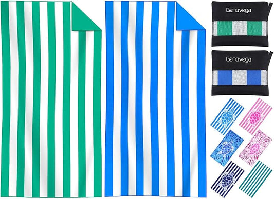 2 Packs Microfiber Oversized Lightweight Thin Beach Towel Sandproof Compact Quick Dry Clearance Towels Extra Large Sand Free Pool Travel Beach Essentials Accessories Women Adult Gift Blue Green