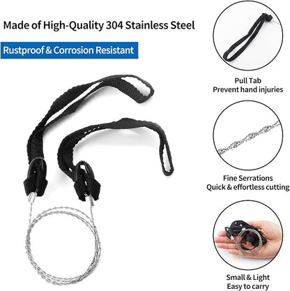 3 Pack Stainless Steel Wire Saw Emergency Saw Kit, Camping Wire Saw Mini Backpacking Saw, Cable Cutting String Bone Rope Saw, Travel Chainsaw for Wood Cutting Hiking Hunting (Rope Handle)
