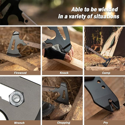 17.5in Full Tang Camping Axe Tomahawk with Nylon Sheath, Tactical and Survival Hatchet with Hammer for Axe Throwing, Outdoor Camping Hiking and Chopping Wood