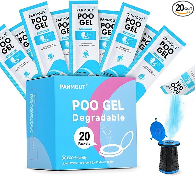 40Packs Poo Gel for Portable Toilet, Absorbent Poo Powder for Liquid Waste and Urine Camping Toilet Outdoor Hiking