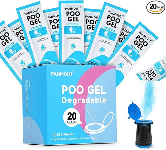 40Packs Poo Gel for Portable Toilet, Absorbent Poo Powder for Liquid Waste and Urine Camping Toilet Outdoor Hiking
