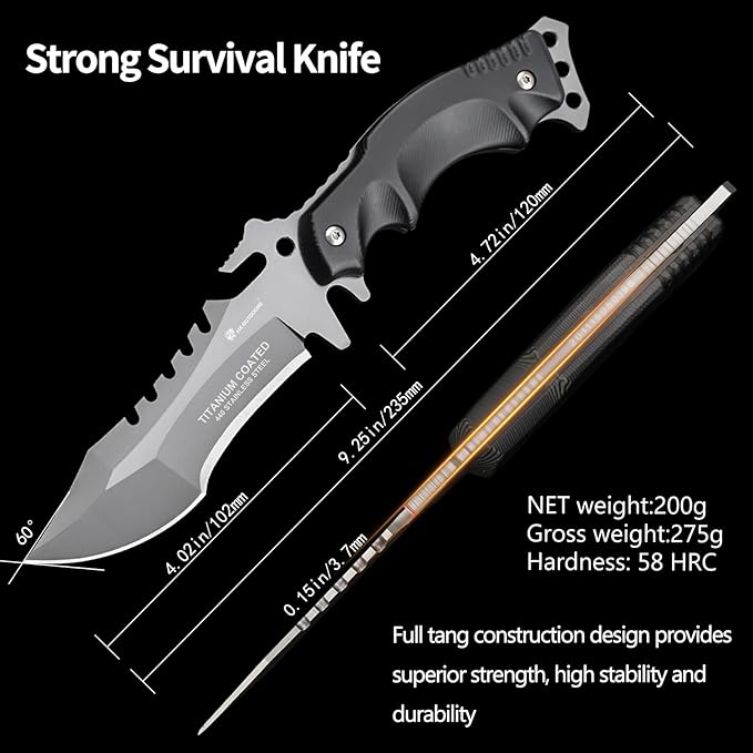 HX OUTDOORS Full Tang Camping Knife, Fixed Blade Survival Knife with Sheath and Handle for Outdoor, EDC, Hunting