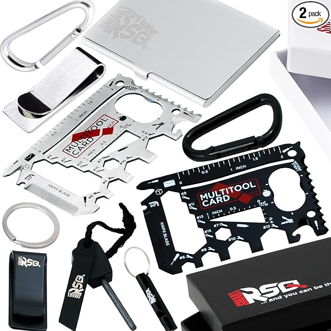 37-in-1 Credit Card Tool Black & Silver Sets Men's Gifts (2 Sets in 1 Pack). Wallet Multitool Card Tool Gift. Wallet Multitool Card Tool Gifts for Dad. Best Gifts for Men Who Have Everything