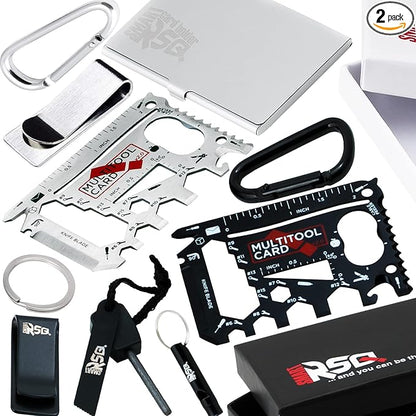 37-in-1 Credit Card Tool Black & Silver Sets Men's Gifts (2 Sets in 1 Pack). Wallet Multitool Card Tool Gift. Wallet Multitool Card Tool Gifts for Dad. Best Gifts for Men Who Have Everything