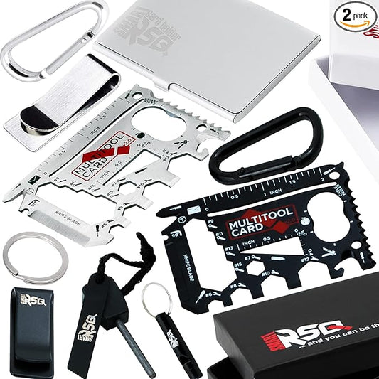 37-in-1 Credit Card Tool Black & Silver Sets Men's Gifts (2 Sets in 1 Pack). Wallet Multitool Card Tool Gift. Wallet Multitool Card Tool Gifts for Dad. Best Gifts for Men Who Have Everything