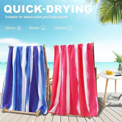 2 Pack Microfiber Oversized Beach Towel Lightweight Thin Sandproof Compact Quick Dry Clearance Towels Extra Large Sand Free Pool Travel Beach Essentials Accessories Women Men Adult Gift Pink Stripe