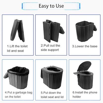 Foldable Portable Toilet for Adults, Upgraded Ergonomic Camping Toilet with 500 Lbs Load-Bearing Capacity, Emergency Car/Travel Toilet or Portable Potty for Adults