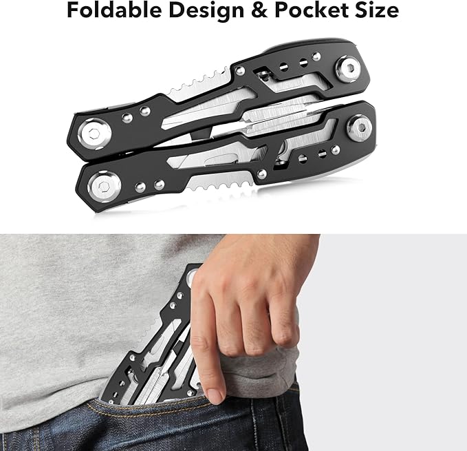 2 Pcs 14-In-1 multi tool pocket knife, Multi tool with Safety Locking Stainless Steel,