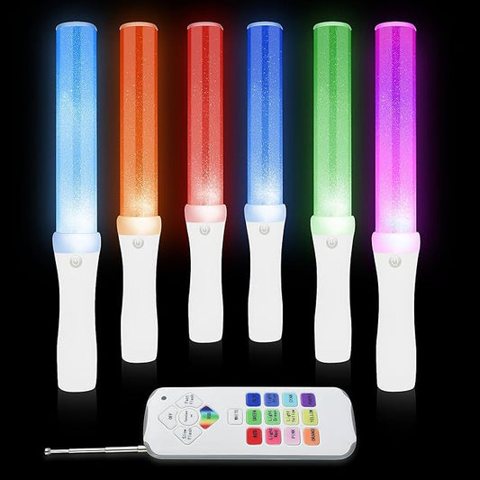 6PCS Glow Sticks Bulk, LED Light Stick with Remote Control, 3 Flashing Modes, 13 Changeable Colors, Batteries Included - Ideal for Wedding, Raves, Concerts, Parties, Camping and Sporting Events