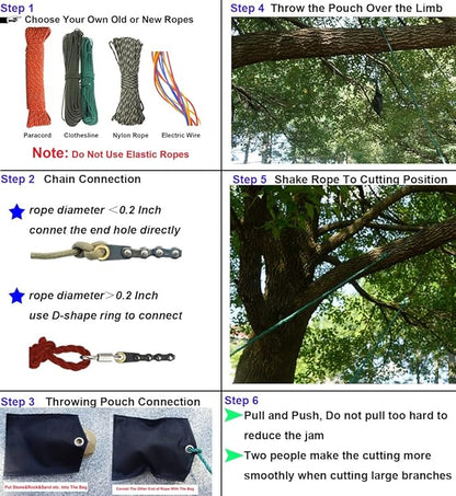 48 Inch High Reach Tree Limb Hand Rope Chain Saw for Tree Trimming-Upgraded Pocket Manual Chainsaw with 62 Sharp Blades on Both Sides for Gardening Camping Survival Gear