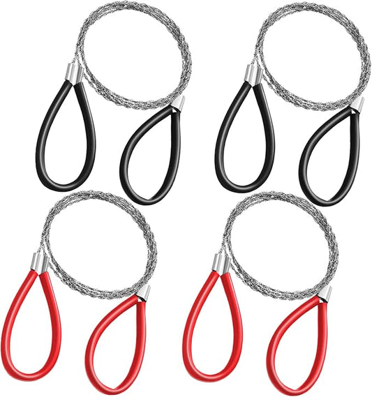 4 Pcs Stainless Steel Cable Saw, Metal Wire Saw Hand Pocket String Rope Saw Emergency Survival Saw PVC Pipe Cutting Tool for Wood Camping Hiking Hunting, Red, Black, 23.62 Inch