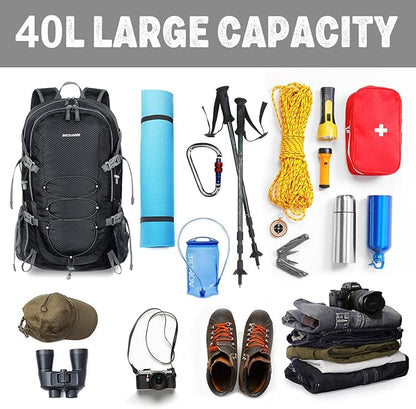 40L Lightweight Hiking Backpack Travel Packable Daypack for Women and Men, Black