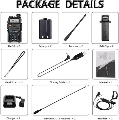 2 Pack BaoFeng UV-5R 8 Watt Ham Radio Handheld BaoFeng Radio with USB Charging Dual Band Ham Radio BaoFeng Walkie Talkie