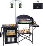 Nice C Camping Kitchen Station, Folding Table & Organizers, Upgrade Light Stand and Windshield Cooking Station, Carry Bag for Beach, Picnic (Black)