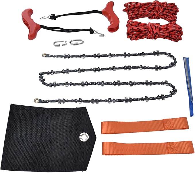 53 Inch Rope Saw, Tree Limb Hand Rope Chain Saw, Teeth Blades on Both Sides, Folding Pocket Chainsaw for Wood Cutting, Camping and Field Survival Gear