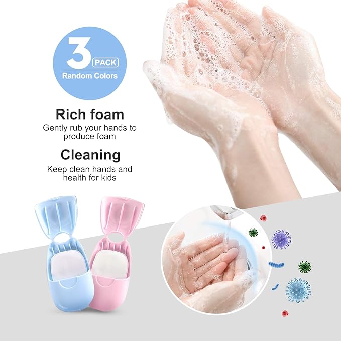 Portable Disposable Soap Sheets, Mini Portable Hand Washing Travel Hiking Washing Hand Bath Toiletry Paper Soap Sheets Bathing Soap (3 Boxes)