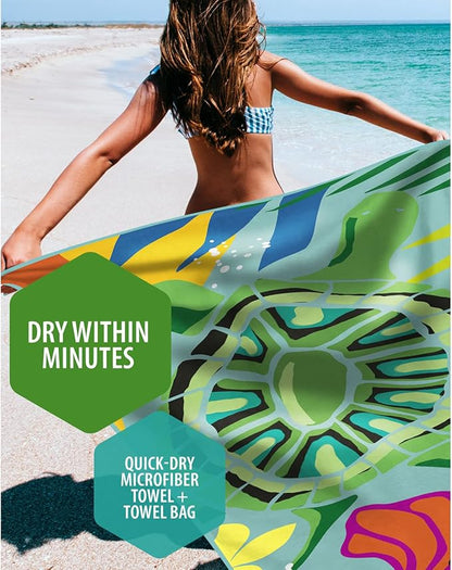 VENTURE 4TH Microfiber Beach Towel: Quick-Dry, Compact, Sand-Free, Absorbent, Sandproof and Lightweight - Perfect for Camping, Beach, and Roadtrips (Turquoise Turtle Design | 35x78 inches)