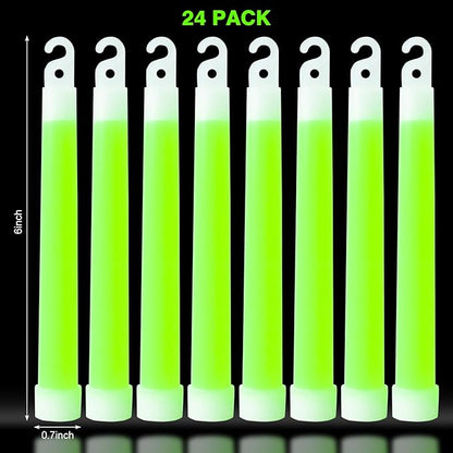 24 Pack Bright Glow Sticks Emergency Green Glow Sticks with 12 Hour Duration Chem Lights Sticks for Camping, Lights Parties, Emergency Light, Survival Kit, Blackout, Kids Activities