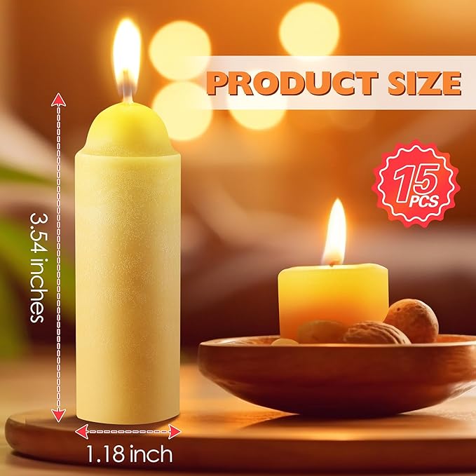 15 Pcs 15H Natural Beeswax Candles for Candle Lanterns, Emergency Candle for Outdoor Survival, Smokeless Long Lasting Candles for Emergency, Survival, Home Power Outages