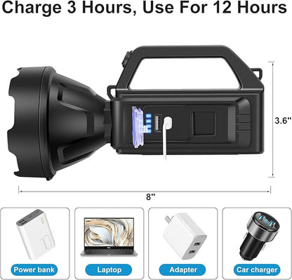 2 Pack Spotlight Flashlight, Rechargeable Handheld Searchlight, 4 Modes, High Lumens for Camping, Hiking, Hunting and Emergencies