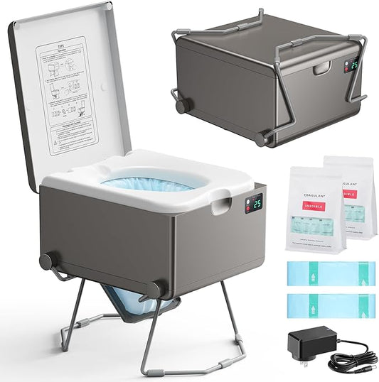 Dry Flush Toilet, Portable Toilet for Camping & Outdoor [Odorless & One-click Flushing & Self Contained] Waterless Toilet for RV, Tiny Homes, Campsite, Hospital, Vans, Boats - Gray