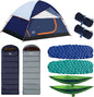 9 Pcs Camping Set,Include 1 Camp Tent,2 Sleeping Bag,2 Sleeping Pad/Camping Mat,2 Single Camping Hammock with 2 Tree Straps,2 Lightweight Bed Blanket for Family Outdoor Activities