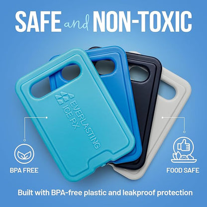 Reusable XL Slim Ice Packs for Lunch Boxes with Handle (4 Pack) BPA Free Freezer Packs | 7.5 x 6.5 in | Long Lasting Ice Pack for Insulated Bags, Picnic, Travel, and More