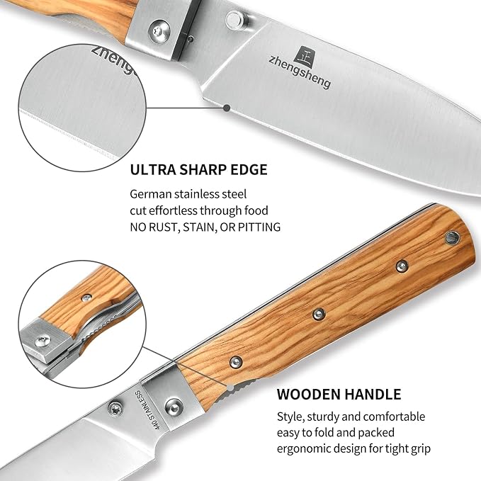 4.5" Folding Utility Knife 440A Stainless Steel Blade Natural Olive Handle Pocket Foldable Fruit knife peeling knife for Outdoor Camping Activities