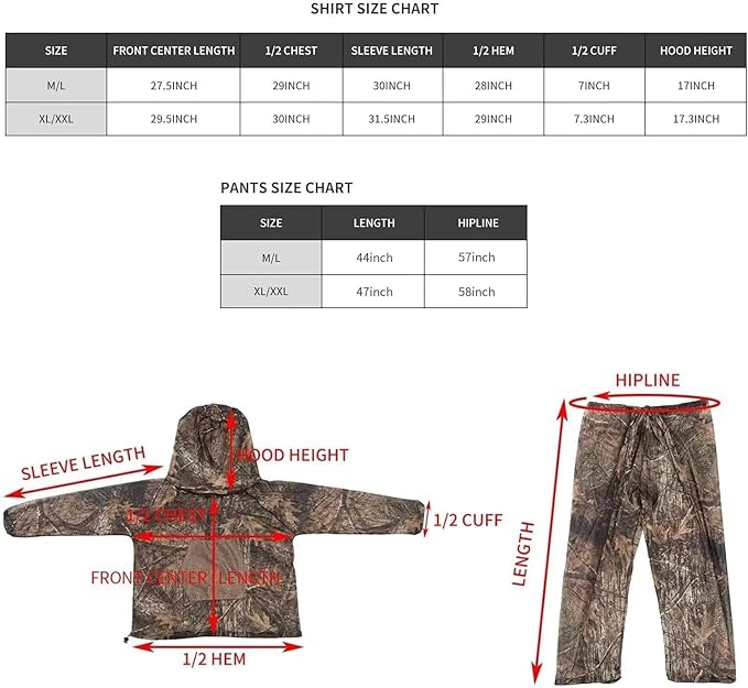 Mosquito Net Suit Camo Hunting Mesh Suit Bug Net Clothing with Hood Outdoor Protection No-See-Ums Garden Camping
