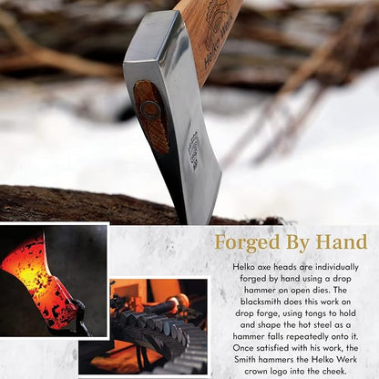 1844 Helko Werk Germany Classic Pathfinder Hatchet - Made in Germany Camping Hatchet, Bushcraft, Survival, Backpacking, small lightweight hatchet - Head 1.25 lbs, Handle 15 in. (Pathfinder) #11438