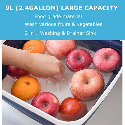 Dishpan for Washing Dishes,9L Collapsible Dish Tub Portable Sink,Wash Basin,Foldable Laundry Tub,Washing Basin with Drain Plug,Dishpan for Kitchen Sink,Camping Dish Washing Tub,Navy blue
