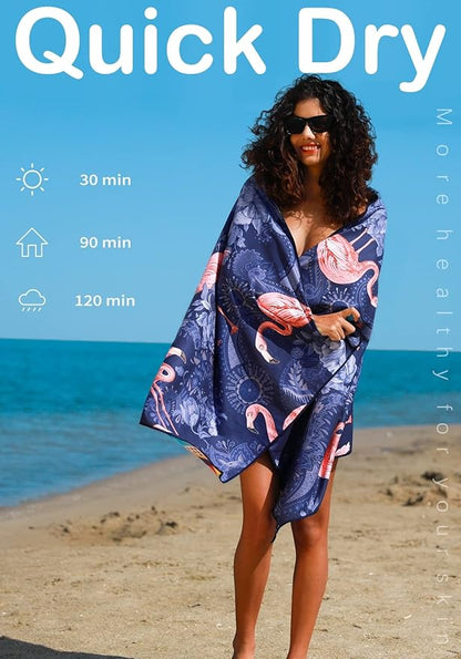 2 Pack Microfiber Lightweight Beach Towel Sand Free Quick Dry Absorbent Thin Compact Towels for Swimming Pool Camping Beach Accessories Large Easy Pack Travel Things for Vacation Essentials Gift