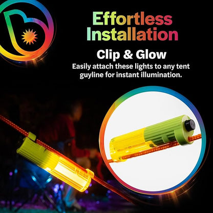 Brightz LED Tent String Lights - Keep Tent Guy-Lines Visible at Night - Campsite Safety Lights