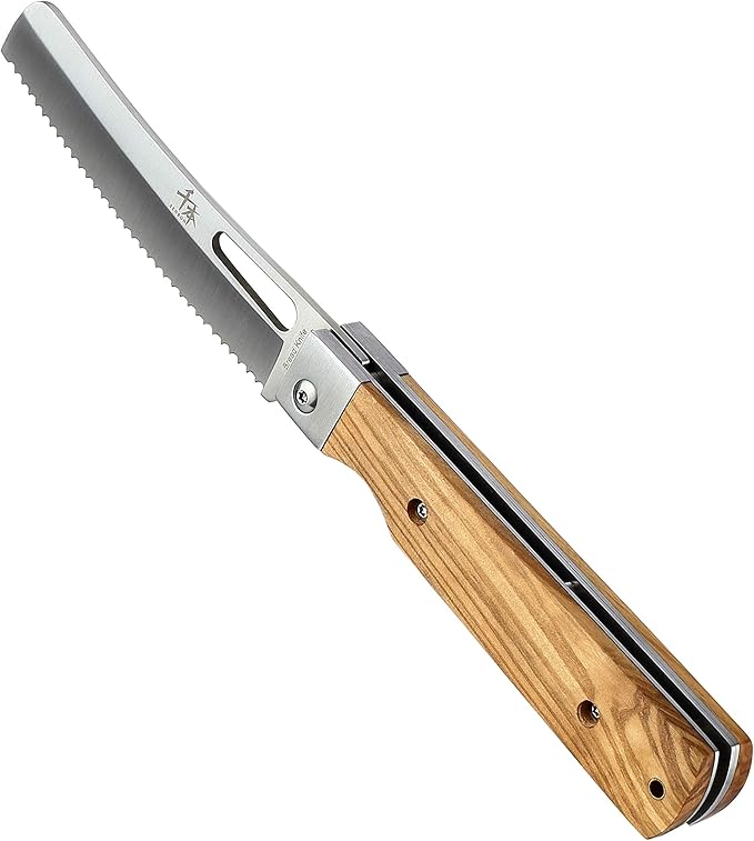 440A stainless steel pocket folding Japanese Bread knife Natural Olive Handle Camping trip Outdoor Portable Serrated knife