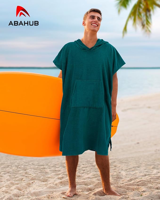 Abahub Surf Poncho Changing Robe with Hood, Thick Quick Dry Microfiber Wetsuit Changing Towel for Surfing Beach Swim Outdoor Sports Men Women, Absorbent Wearable Towel Cover Up(Sea Blue)