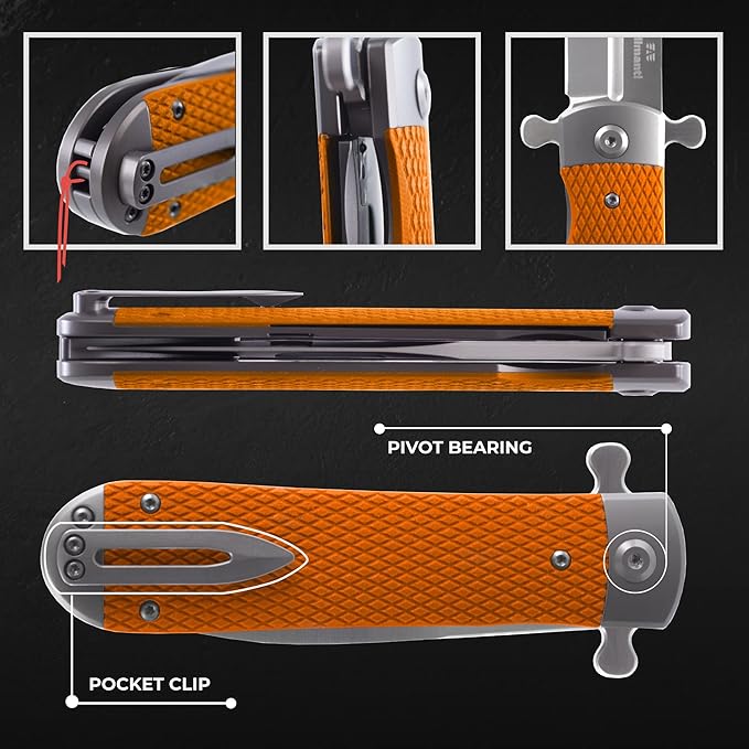 GANZO Firebird Adimanti Samson-OR Folding Pocket Knife Razor Sharp D2 Steel Blade Ergonomic G10 Anti-Slip Handle with Clip Hunting Fishing Camping Gear Outdoor Flipper EDC Pocket Knife (Orange)