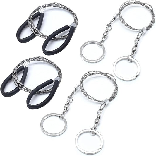 4 Pcs Survival Wire Saw, Heavy Duty Emergency Steel Wire Saw, Pocket Size Outdoor Tool for Cutting Wood Rubber Plastic (Black, Silver)